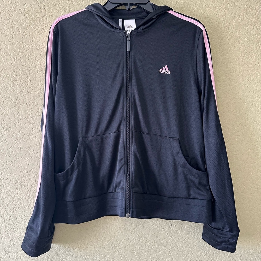 Y2K Adidas Clima365 Black & Pink 3-Stripe Zip Hoodie